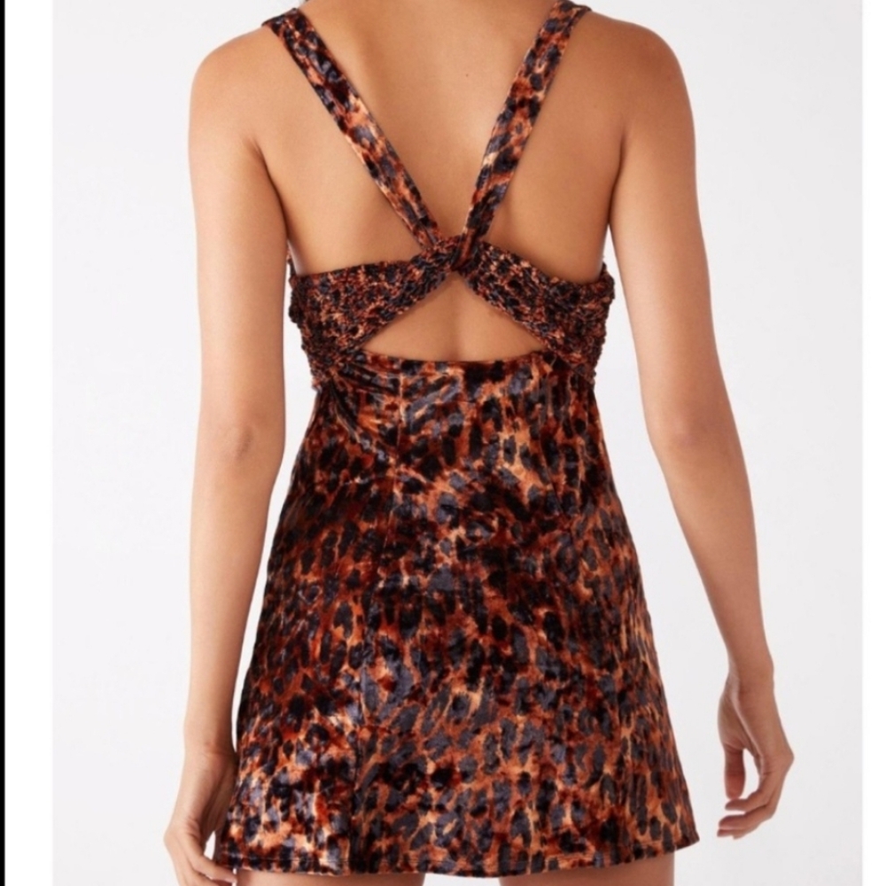 FREE PEOPLE 'VIRGO MOON' VELVET SLIP MINI DRESS LEOPARD PRINT